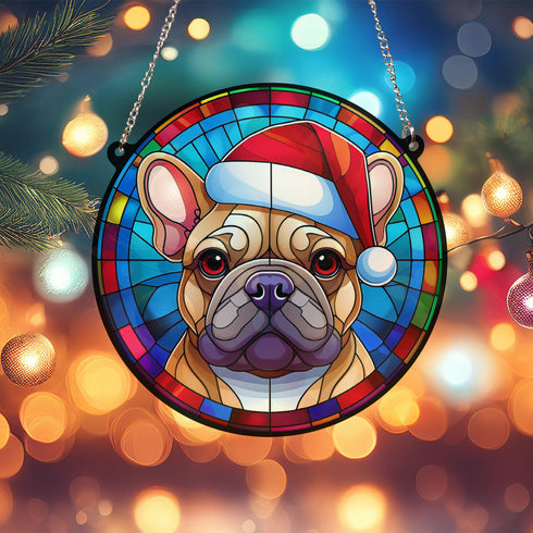 French Bulldog Tan Christmas Suncatcher